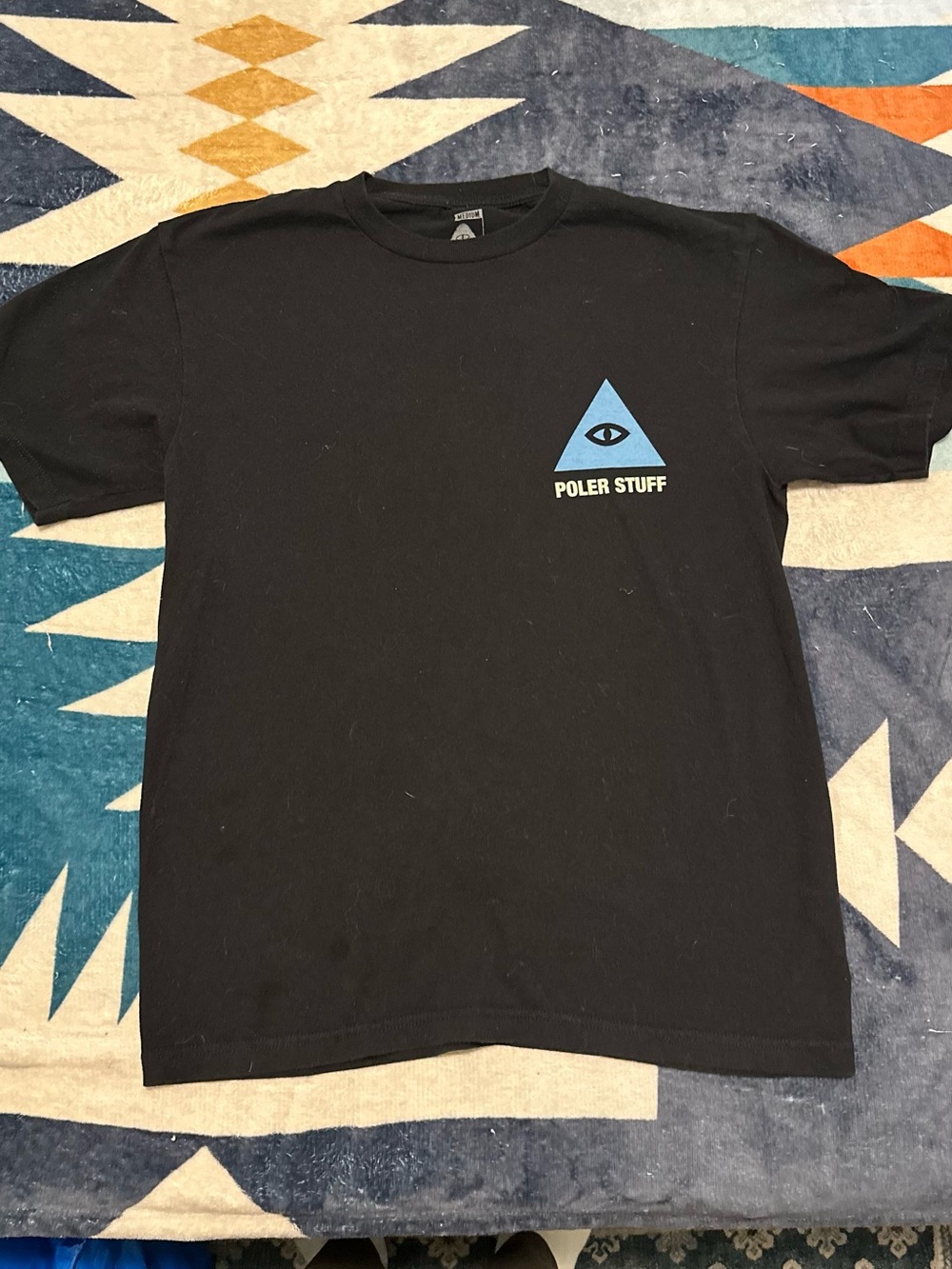 Poler Black Short Sleeve Tee with Blue Triangle Eye Logo